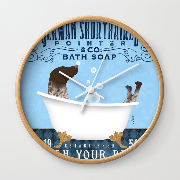 GSP german shorthaired pointer dog art bath bath tub clawfoot wash your paws bubble soap Wall Clock