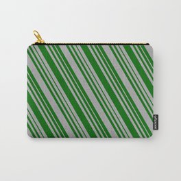[ Thumbnail: Dark Grey & Dark Green Colored Lines/Stripes Pattern Carry-All Pouch ]