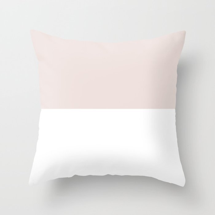 Pastel Pale Pink And White Split in Horizontal Halves Throw Pillow