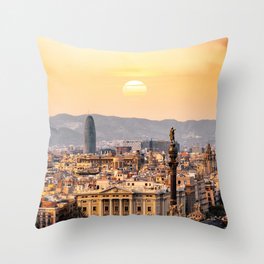 Spain Photography - Barcelona In The Beautiful Sunset Throw Pillow