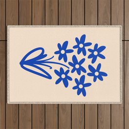 Bloom - Cheerful Minimalist Flowers in Bright Blue and Cream Outdoor Rug