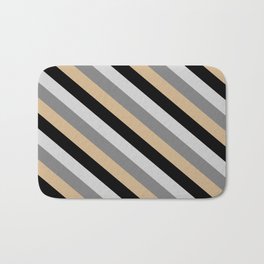 [ Thumbnail: Tan, Black, Light Grey, and Gray Colored Lined/Striped Pattern Bath Mat ]