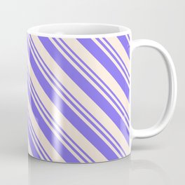[ Thumbnail: Medium Slate Blue and Beige Colored Lines/Stripes Pattern Coffee Mug ]