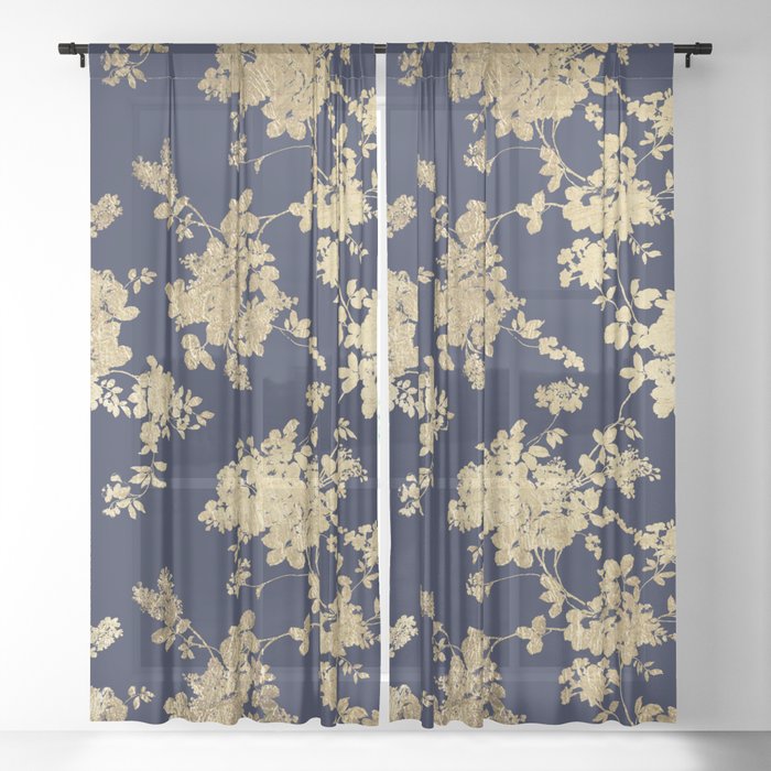 Elegant Vintage Navy Blue Faux Gold, Navy And Gold Curtains