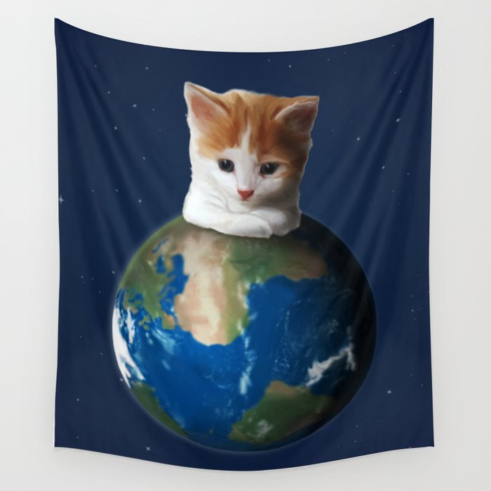 Kitten on the Earth Wall Tapestry