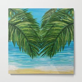 Acrylic Palm Trees and Ocean Shore Metal Print