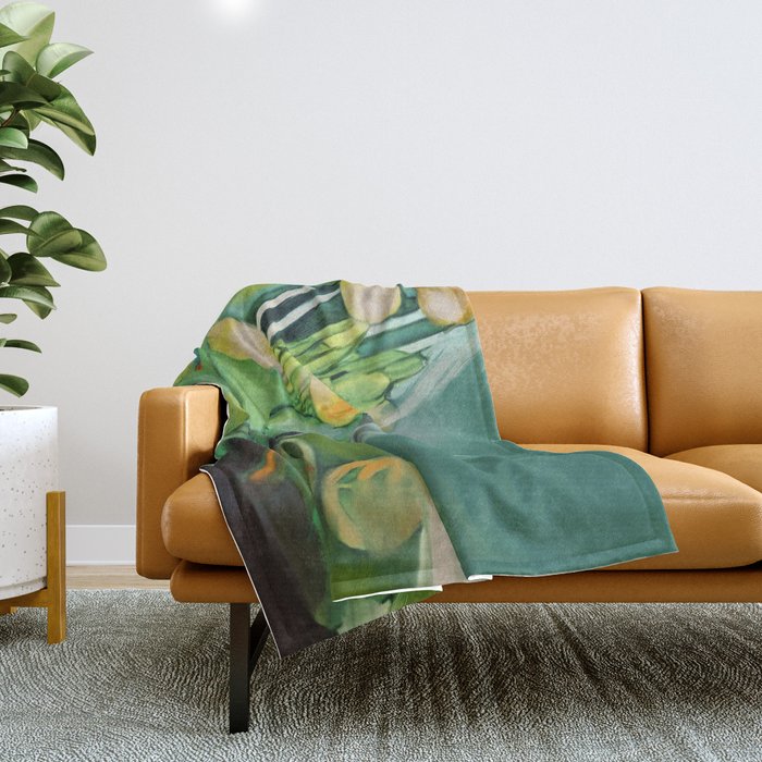Abstract Green Leaves Throw Blanket
