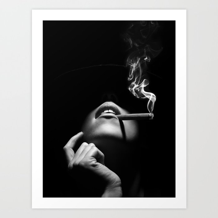 Woman smoking a cigar Art Print by johanswanepoel | Society6