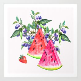  watermelon slice fruit illustration Art Print