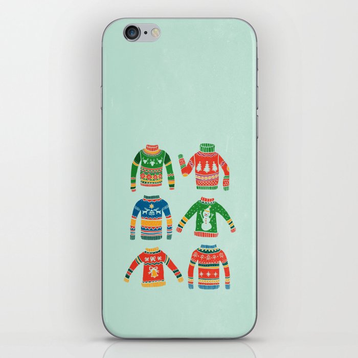 Vintage Ugly Christmas Sweaters: Mint Green Edition iPhone Skin