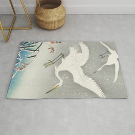 Egrets Descending from the sky - Vintage Japanese Woodblock Print Art Rug