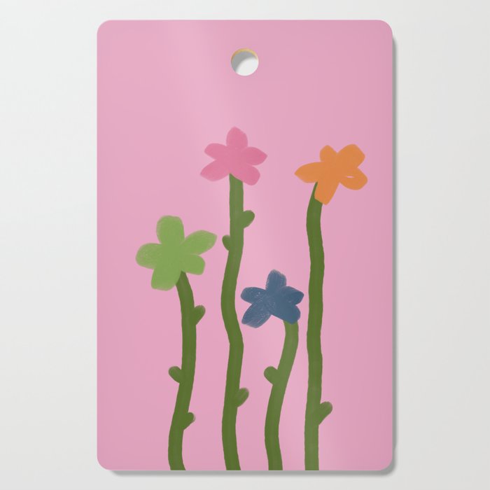 Growing Groove - Retro Flowers on Pink Cutting Board