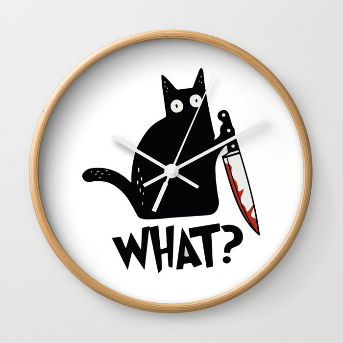 Cat What? Murderous Black Cat With Knife Wall Clock