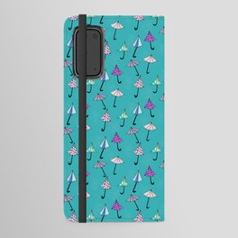 Umbrellas and Rain on Blue Android Wallet Case