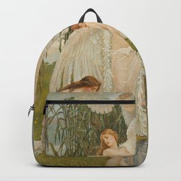 White Swans and the Maidens angelic garden landscape painting by Walter Crane  Backpack | Birds, Nude, Painting, Versailles, Tuscany, Female, Lilypond, Nile, Callalilies, River 