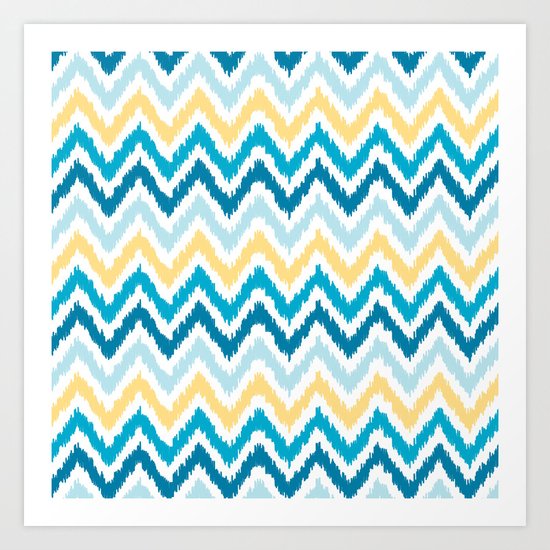 Blue Yellow Zigzag Pattern Art Print