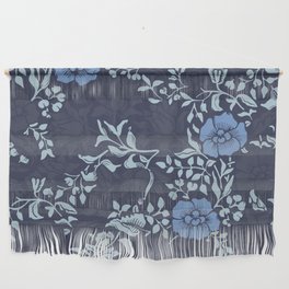Arts and Crafts Inspired Floral Pattern Blue Wall Hanging