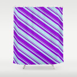 [ Thumbnail: Dark Violet & Powder Blue Colored Lined/Striped Pattern Shower Curtain ]