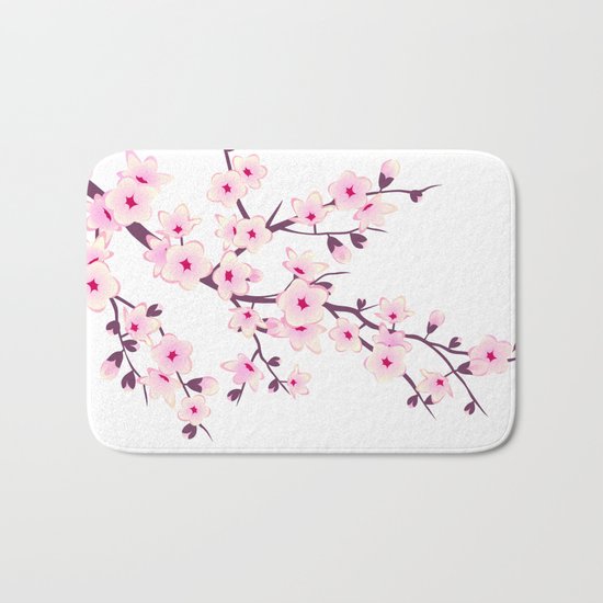 Cherry Blossom Pink White Bath Mat