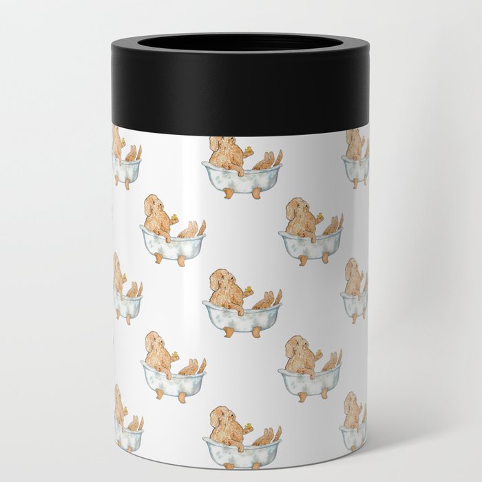 Golden doodle dog brown toilet Painting Can Cooler