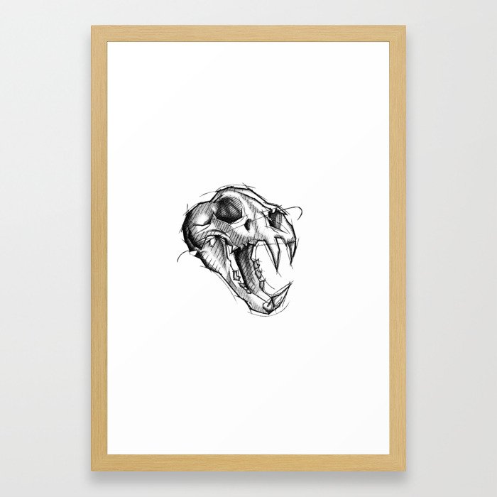 Tiger Skull Handmade Drawing Made In Pencil Charcoal And Ink
