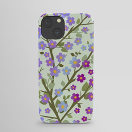 Lovely Blossoms - purple shades on green iPhone Case