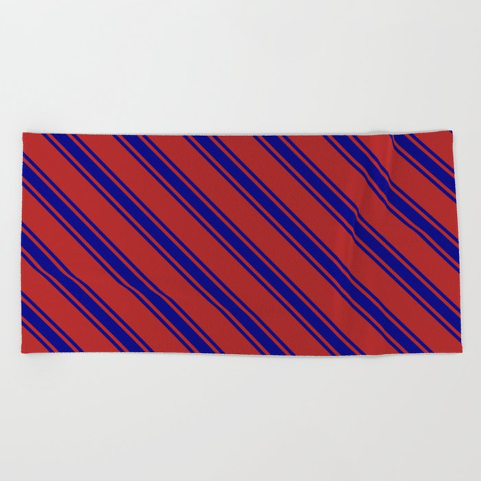Red and Blue Colored Lined/Striped Pattern Beach Towel