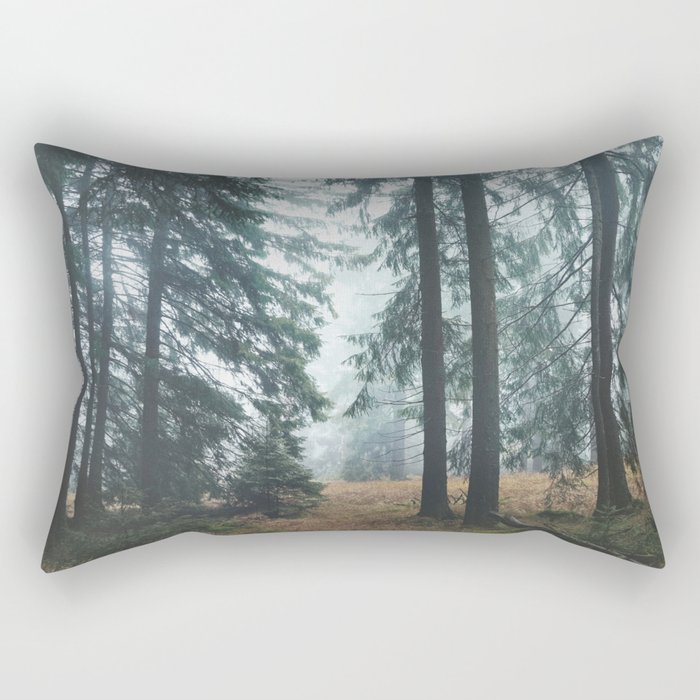 Deep In The Woods // Wild Romantic Misty Fairytale Wilderness Forest With Trees Covered In Blue Fog Rectangular Pillow