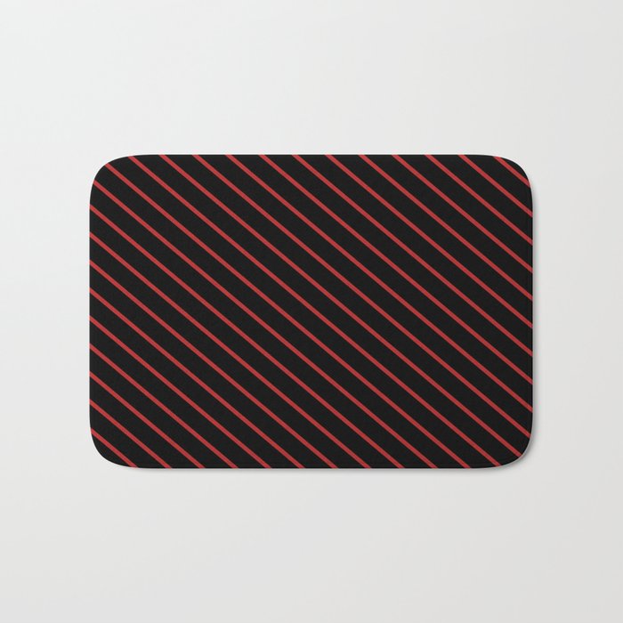 Red & Black Colored Lined/Striped Pattern Bath Mat