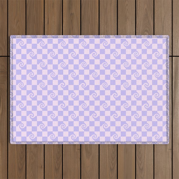 Wave Check Pattern in Pastel Light Purple Outdoor Rug