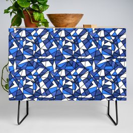 geometric pattern with stained glass style in blue, and white colors Credenza