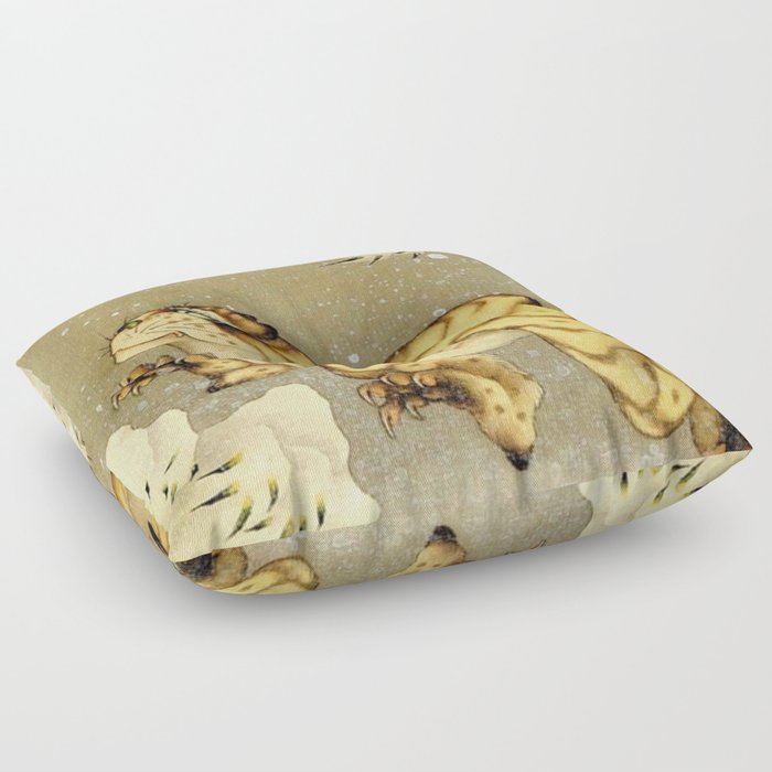 Hokusai, Tiger in the snow Floor Pillow