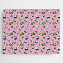 Fancy pink and green pattern design, retro technology Jigsaw Puzzle