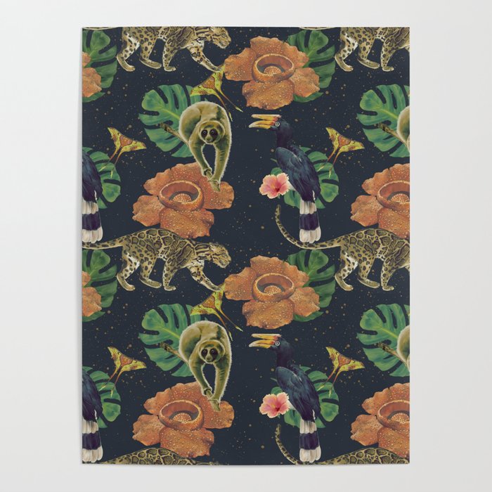 Tropical Rainforest in Midnight Blue Poster