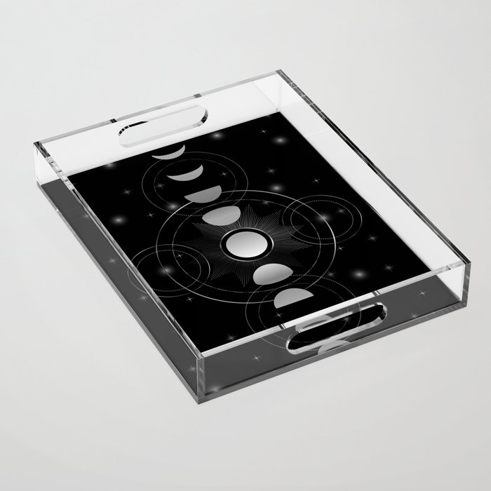 Celestial Moon phases stars and galaxy in silver	 Acrylic Tray