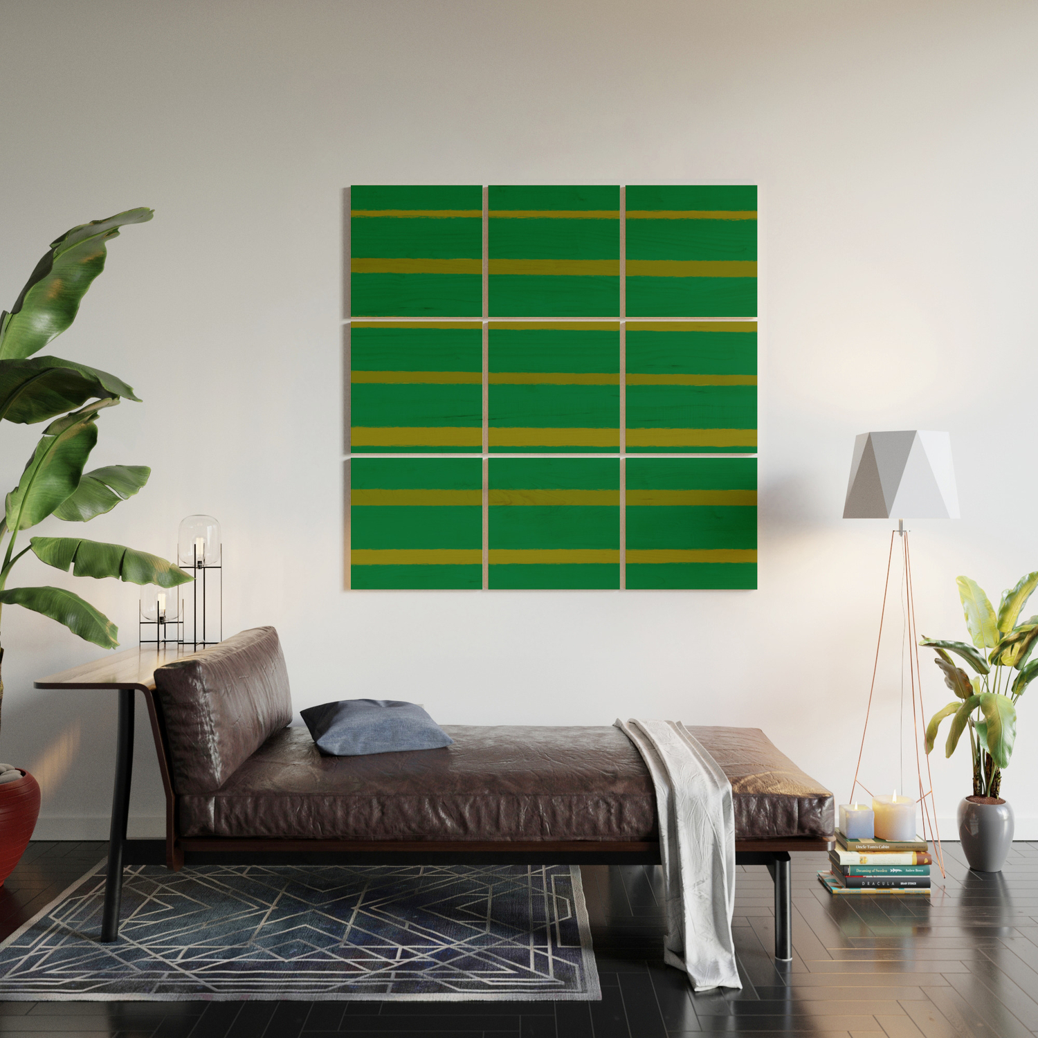 Emerald Green And Honey Gold Thin Stripes Wood Wall Art By Abstractcolor