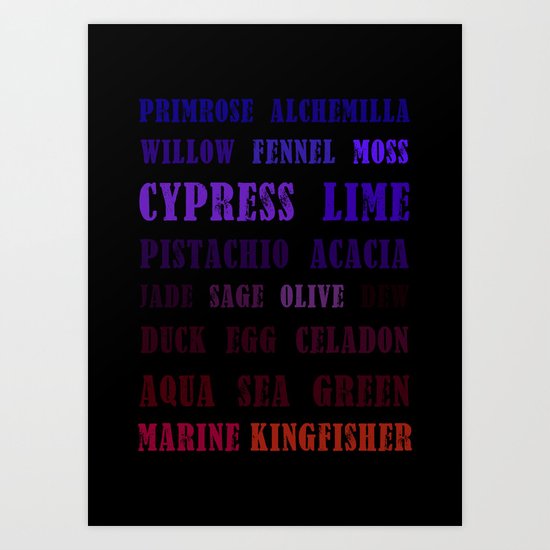 Paint Palette Typography - Blue & Green Art Print