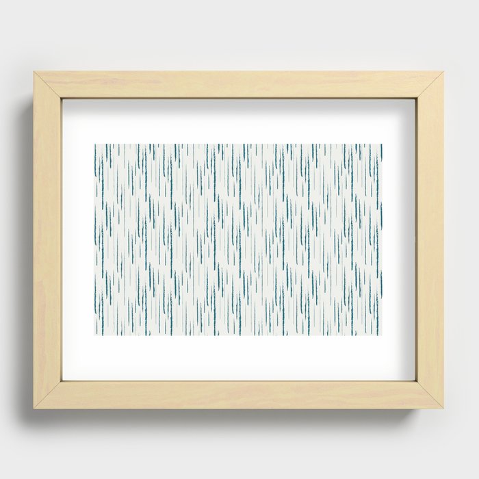 Tropical Dark Teal Abstract Grunge Vertical Stripe Pattern Inspired by Sherwin Williams 2020 Trending Color Oceanside SW6496 on Off White Recessed Framed Print