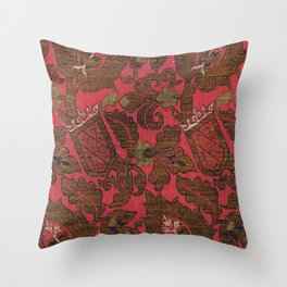 Antique Spanish Red Floral Silk and Satin Weave Throw Pillow