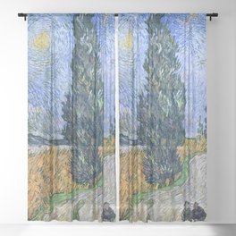 Road with Cypress and Star Sheer Curtain