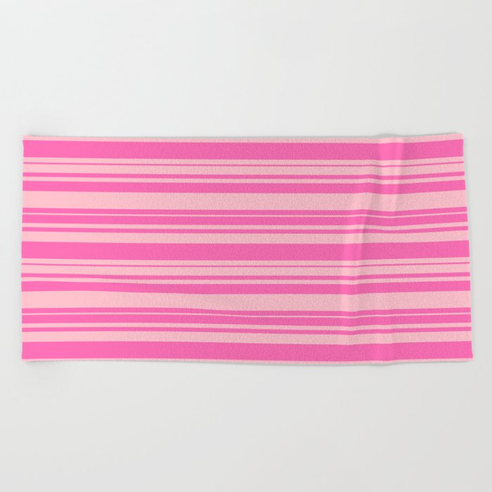Hot Pink and Pink Colored Striped Pattern Beach Towel