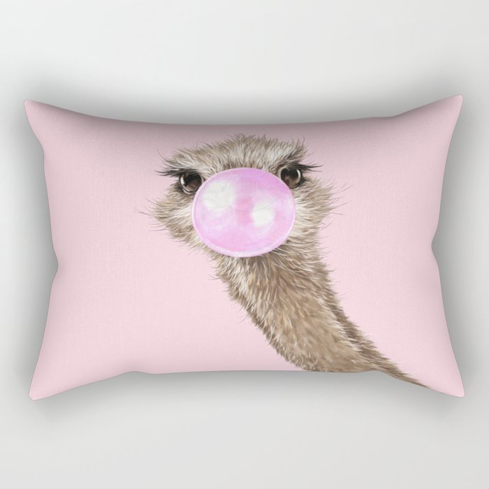 Sneaky Ostrich with Bubble Gum in Pink Rectangular Pillow