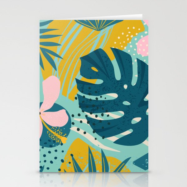 Hawaii Pastel Pink & Mint Green Tropical Floral-Prints Stationery Cards