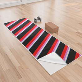 [ Thumbnail: Eyecatching Blue, Beige, Orchid, Red & Black Colored Lines/Stripes Pattern Yoga Towel ]