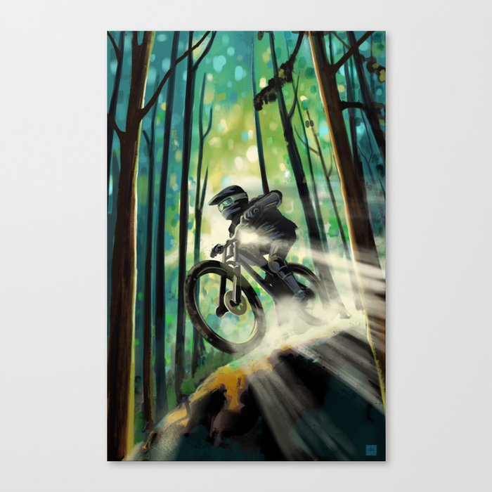 Forest jump mountain biker Canvas Print