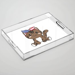 4th Of July American Cat For Kids Cute Usa Cat Acrylic Tray