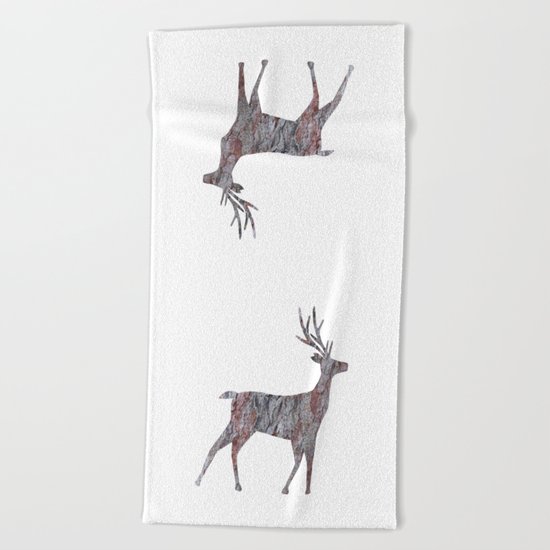 deer silhouette stag pine bark Beach Towel