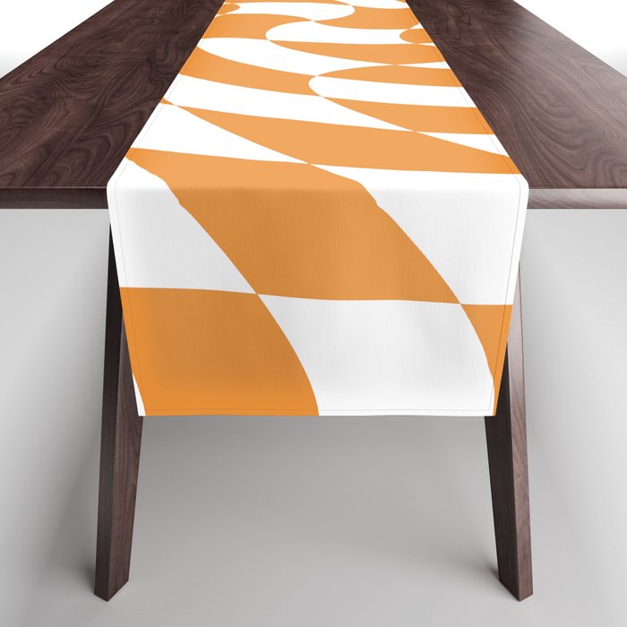 Checkerboard Twirl Pattern (orange/white) Table Runner