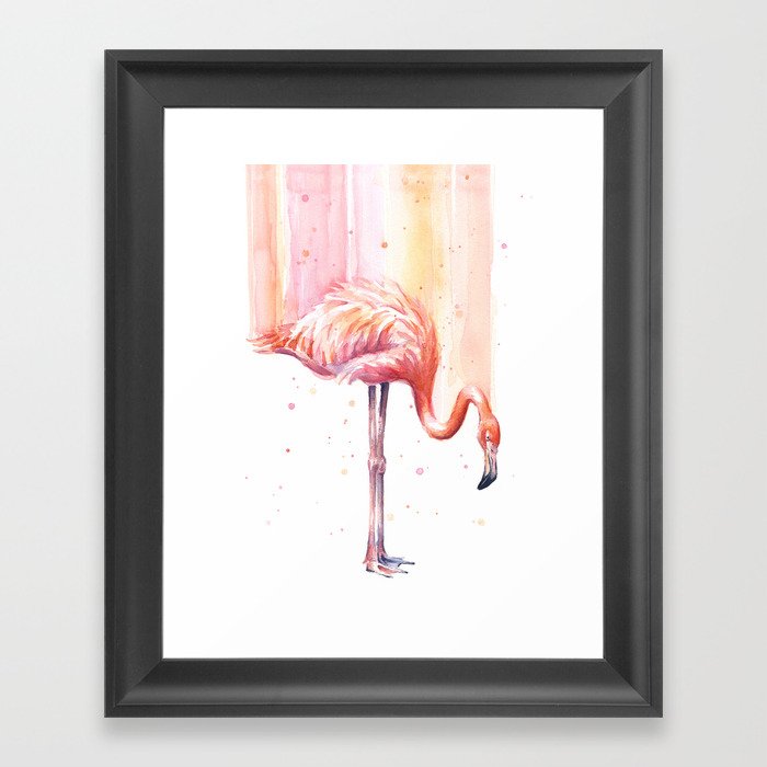 Pink Flamingo Watercolor Bird Animals Whimsical Animal Framed Art Print By Olechka Society6
