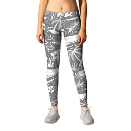 Grey and White Surfing Summer Beach Objects Seamless Pattern Leggings